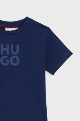 Kids' T-shirt in cotton with stacked logo print, Dark Blue