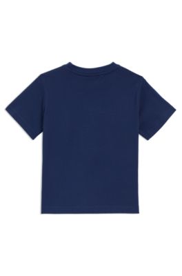 Kids' T-shirt in cotton with stacked logo print, Dark Blue