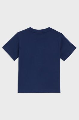Kids' T-shirt in cotton with stacked logo print, Dark Blue