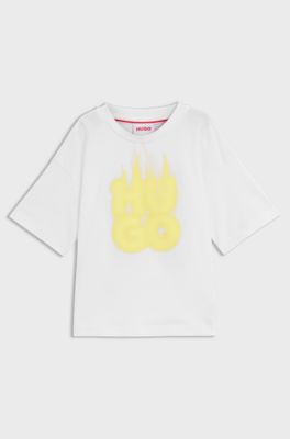 T-shirt per bambini in cotone con logo con fiamme, Bianco