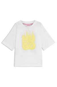 Kids-T-Shirt aus Baumwolle mit Flame-Logo, Weiß