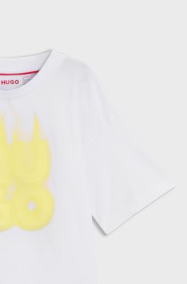 T-shirt per bambini in cotone con logo con fiamme, Bianco