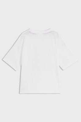 T-shirt per bambini in cotone con logo con fiamme, Bianco