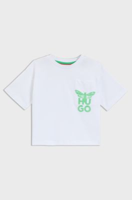 Kids' T-shirt in cotton with moth artwork, White