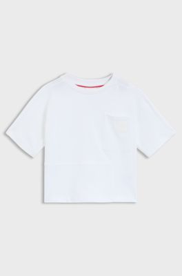 T-shirt van katoenen jersey met opgezette zak voor kinderen, Wit