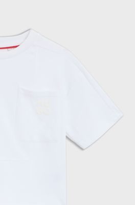 Kids' T-shirt in cotton jersey with patch pocket, White