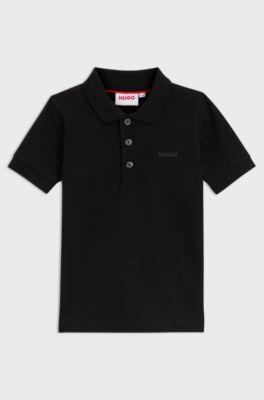 Kids' polo shirt in stretch cotton with logo print, Black