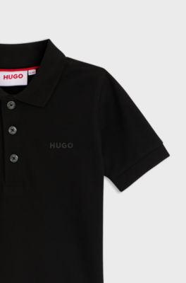 Kids' polo shirt in stretch cotton with logo print, Black