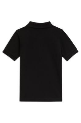 Kids' polo shirt in stretch cotton with logo print, Black