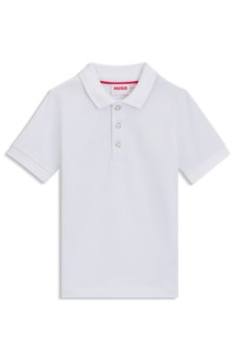 Polo per bambini in cotone elasticizzato con logo stampato, Bianco