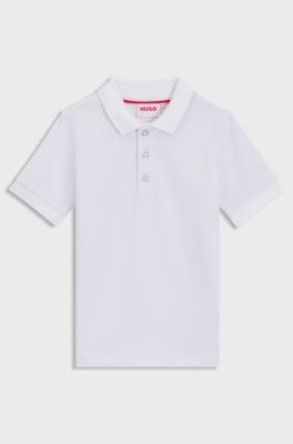 Kids' polo shirt in stretch cotton with logo print, White