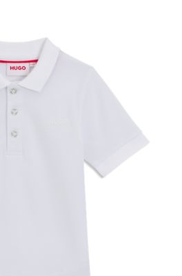 Polo per bambini in cotone elasticizzato con logo stampato, Bianco