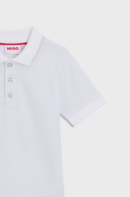 Kids-Poloshirt aus Stretch-Baumwolle mit Logo-Print, Wei&szlig;