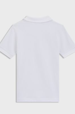 Kids' polo shirt in stretch cotton with logo print, White