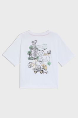 Kids' T-shirt in cotton with rear artwork, White
