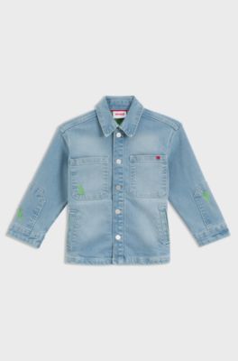 Kids' stretch-denim overshirt with patch pockets, Blue