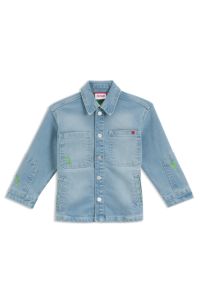 Kids' stretch-denim overshirt with patch pockets, Blue