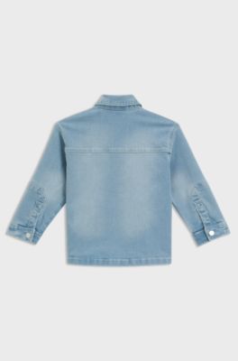 Kids' stretch-denim overshirt with patch pockets, Blue