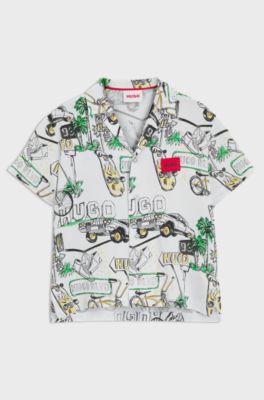Kids' shirt with all-over print and logo badge, White
