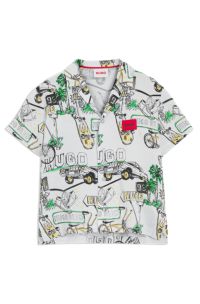 Camicia per bambini con stampa all-over e targhetta con logo, Bianco