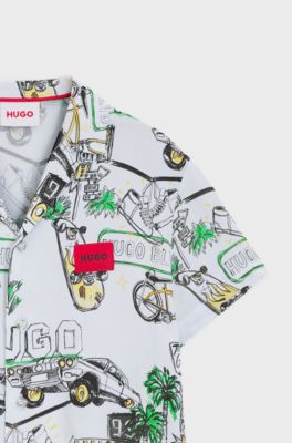 Camicia per bambini con stampa all-over e targhetta con logo, Bianco