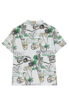 Kids' shirt with all-over print and logo badge, White