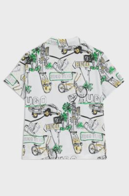 Kids' shirt with all-over print and logo badge, White