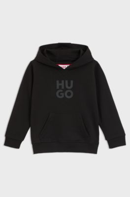 Kids' hoodie in cotton-blend terry with stacked logo, Black