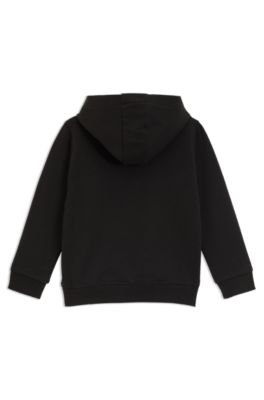 Kids' hoodie in cotton-blend terry with stacked logo, Black