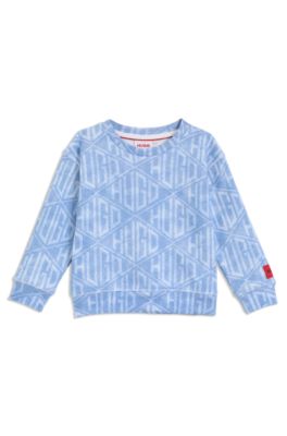 Kids' loose-fit sweatshirt with denim-effect geometric logos, Light Blue