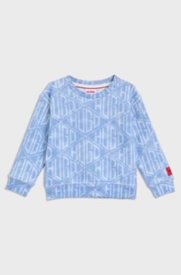 Kids' loose-fit sweatshirt with denim-effect geometric logos, Light Blue