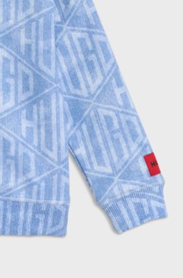 Kids' loose-fit sweatshirt with denim-effect geometric logos, Light Blue