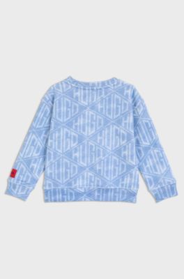 Kids' loose-fit sweatshirt with denim-effect geometric logos, Light Blue