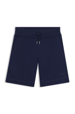 Kids' cotton-blend shorts with logo print, Dark Blue
