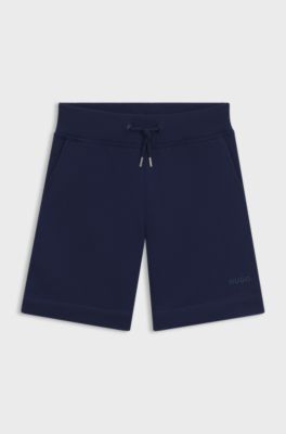 Short en coton m&eacute;lang&eacute; avec logo imprim&eacute; pour enfant, Bleu fonc&eacute;