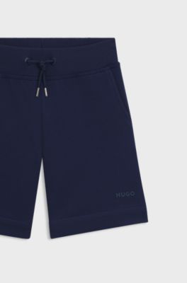 Short en coton m&eacute;lang&eacute; avec logo imprim&eacute; pour enfant, Bleu fonc&eacute;