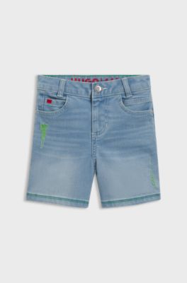 Kids' loose-fit shorts in blue denim, Blue