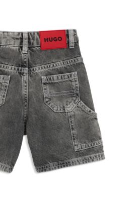 Loose-Fit Kids-Shorts aus schwarzem Denim, Schwarz