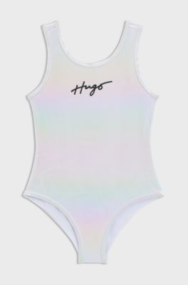 Iriserend kinderbadpak met logoprint, Zilver