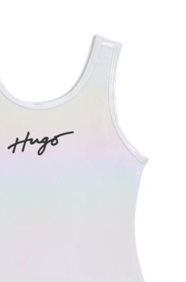 Kids' iridescent swimsuit with logo print, Silver