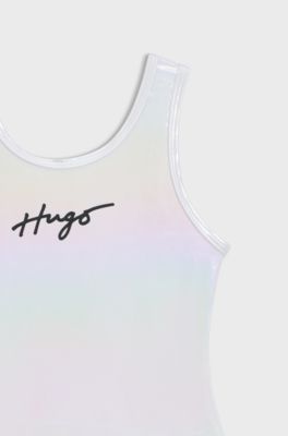 Changierender Kids-Badeanzug mit Logo-Print, Silber