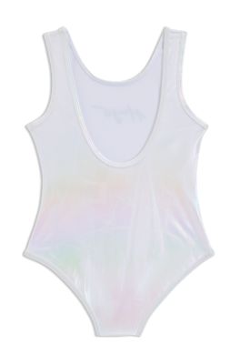 Kids' iridescent swimsuit with logo print, Silver