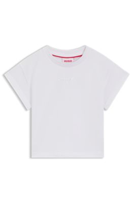 T-shirt corta per bambini in cotone con logo iridescente, Bianco