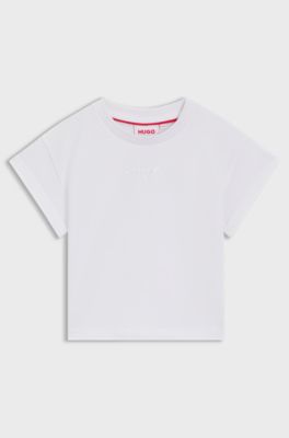 Kids' cropped T-shirt in cotton with iridescent logo, White