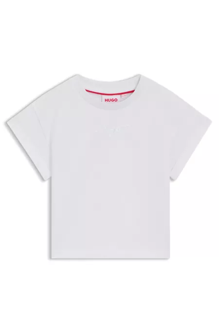 Kids-T-Shirt in Cropped-Länge aus Baumwolle mit changierendem Logo