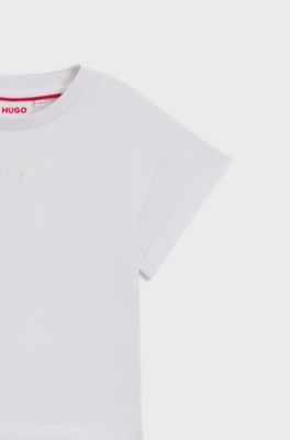 Korter T-shirt van katoen met iriserend logo voor kinderen, Wit