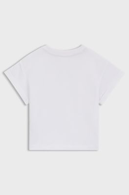 Kids' cropped T-shirt in cotton with iridescent logo, White
