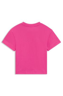Kids' cropped T-shirt in cotton with iridescent logo, Pink