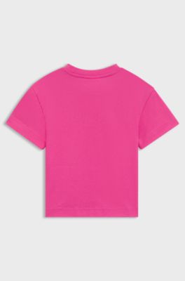 Kids' cropped T-shirt in cotton with iridescent logo, Pink