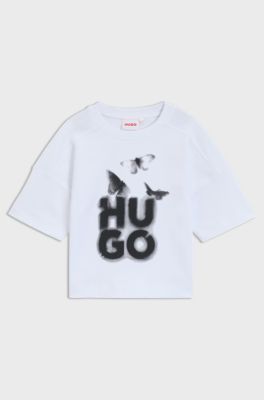 Kids' loose-fit T-shirt in cotton with logo artwork, White